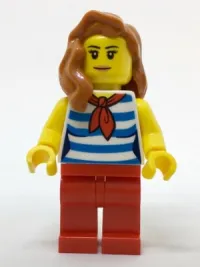 LEGO Beachgoer - White and Dark Azure Striped Female Top with Red Scarf and Legs minifigure