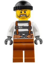 LEGO Police - Jail Prisoner Overalls 621 Prison Stripes, Dark Orange Legs, Black Knit Cap, Beard minifigure