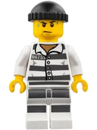 LEGO Police - Jail Prisoner 86753 Prison Stripes, Black Knit Cap, White Striped Legs, Sweat Drops minifigure