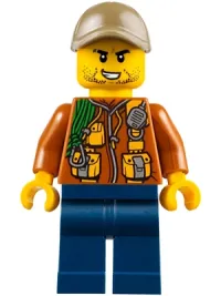 LEGO City Jungle Explorer - Dark Orange Jacket with Pouches, Dark Blue Legs, Dark Tan Cap with Hole, Stubble minifigure