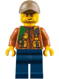 LEGO City Jungle Explorer - Dark Orange Jacket with Pouches, Dark Blue Legs, Dark Tan Cap with Hole, Crooked Smile and Scar minifigure