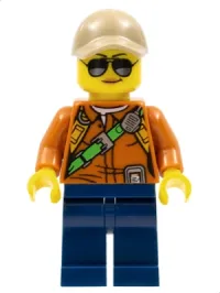 LEGO City Jungle Explorer Female - Dark Orange Shirt with Green Strap, Dark Blue Legs, Dark Tan Cap with Hole, Sunglasses minifigure
