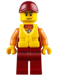 LEGO Coast Guard City - Lifeguard, Dark Red Cap with Smirk and Life Jacket minifigure