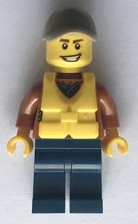 LEGO City Jungle Explorer - Dark Orange Jacket with Pouches, Dark Blue Legs, Dark Tan Cap with Hole, Life Jacket Center Buckle, Big Smile minifigure