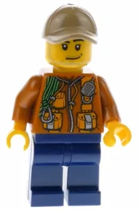 LEGO City Jungle Explorer - Dark Orange Jacket with Pouches, Dark Blue Legs, Dark Tan Cap with Hole, Smirk and Stubble Beard minifigure