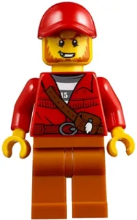 LEGO Mountain Police - Crook Male with Red Fringed Shirt with Strap and Pouch, Red Cap minifigure