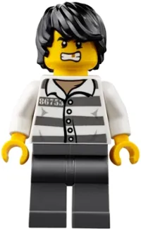 LEGO Mountain Police - Jail Prisoner 86753 Prison Stripes, Black Tousled Hair minifigure