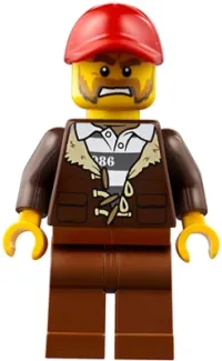 LEGO Mountain Police - Crook Male with Lined Jacket over Prisoner Shirt, Red Cap minifigure