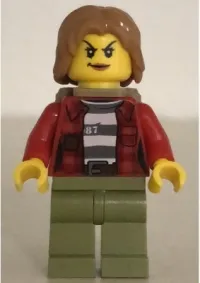 LEGO Mountain Police - Crook Female Jacket over 87 Prison Stripes, Backpack minifigure