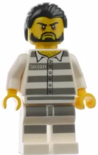LEGO Mountain Police - Jail Prisoner 50380 Prison Stripes, Black Hair, Beard minifigure