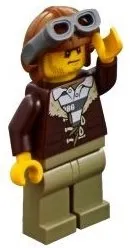 LEGO Mountain Police - Crook Male with Lined Jacket over Prisoner Shirt, Aviator Cap with Goggles minifigure