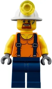 LEGO Miner - Shirt with Straps, Dark Blue Legs, Mining Helmet, Goatee and Moustache minifigure