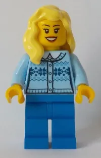 LEGO Fair Isle Sweater, Bright Light Yellow Female Hair over Shoulder, Blue Legs minifigure