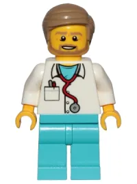 LEGO Doctor - Stethoscope, Medium Azure Legs, Dark Tan Smooth Hair, Beard minifigure