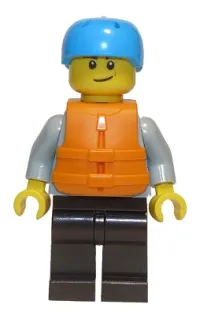 LEGO Rafter, Adult Son, Dark Azure Sports Helmet, Orange 2 Strap Life Jacket minifigure