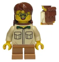 LEGO Camper, Male Child, Tan Shirt, Medium Nougat Short Legs, Glasses, Backpack minifigure