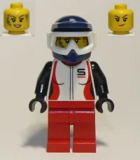 LEGO Trail Cyclist, Female, Red and White Race Jacket, Dark Blue Dirt Bike Helmet minifigure