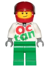 LEGO Race Car Driver, White Octan Race Suit with Silver Zipper, Red Helmet with Trans-Black Visor, Lopsided Smile minifigure