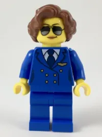 LEGO Pilot, Female, Short Reddish Brown Hair, Blue Airline Uniform minifigure