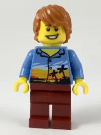 LEGO Plane Passenger, Dark Orange Hair, Hawaiian Shirt, Dark Red Legs minifigure