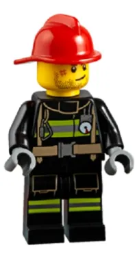 LEGO Fire - Reflective Stripes, Stubble Beard, Red Helmet minifigure