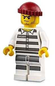 LEGO Sky Police - Jail Prisoner 50380 Prison Stripes, Stubble, Dark Red Knit Cap minifigure