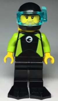 LEGO Diver, Male, Black Flippers and Wetsuit with White Logo, Yellow Scuba Tank minifigure