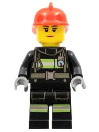 LEGO Fire - Reflective Stripes with Utility Belt, Red Fire Helmet, Peach Lips Closed Mouth Smile minifigure