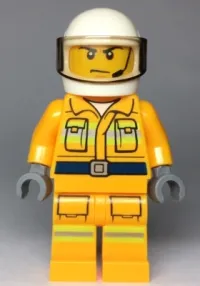 LEGO Fire - Reflective Stripes, Bright Light Orange Suit, White Helmet, Scowl minifigure