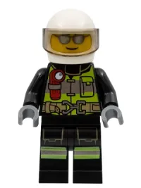 LEGO Fire - Reflective Stripes, Black Suit, White Helmet, Silver Sunglasses minifigure