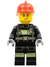 LEGO Fire - Reflective Stripes with Utility Belt, Red Fire Helmet, Lopsided Smile minifigure