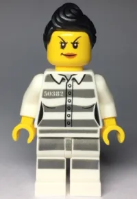 LEGO Sky Police - Jail Prisoner 50382 Prison Stripes, Female, Scowl with Peach Lips, Black Ponytail minifigure