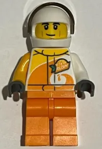 LEGO Desert Rally Racer Driver with Orange 'ViTA RUSH' Logo and Black Eyebrows minifigure