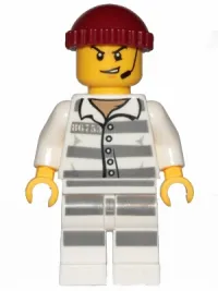 LEGO Sky Police - Jail Prisoner 86753 Prison Stripes, Scowl with Open Mouth and Headset, Dark Red Knit Cap minifigure