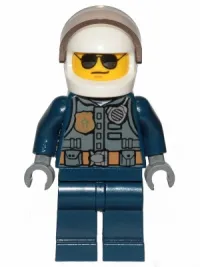 LEGO Police - City Pilot, Jacket with Dark Bluish Gray Vest, Dark Blue Legs, White Helmet, Sunglasses minifigure