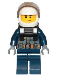 LEGO Police - City Pilot, Jacket with Dark Bluish Gray Vest, Dark Blue Legs, White Helmet, Scowl with Neck Bracket (for Jet Pack) minifigure