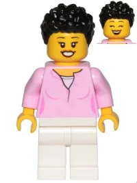 LEGO Mom - Bright Pink Female Top, White Legs, Black Hair Coiled and Short minifigure