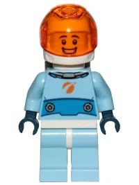 LEGO Astronaut - Male, Bright Light Blue Spacesuit with Blue Belt, Trans Orange Large Visor, Open Mouth Smile minifigure