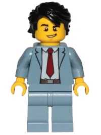 LEGO Reporter - Sand Blue Suit, Dark Red Tie, Black Hair Swept Back Tousled minifigure