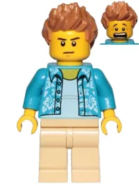 LEGO Camera Operator - Hawaiian Shirt, Tan Legs, Medium Nougat Hair Spiked minifigure
