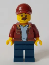 LEGO Man, Dark Red Jacket with Bright Light Blue Shirt, Dark Blue Legs, Dark Red Cap with Hole, Moustache (Taxi Driver) minifigure