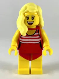 LEGO Swimmer - Female, Red Swimsuit with White Stripes, Bright Light Yellow Hair minifigure