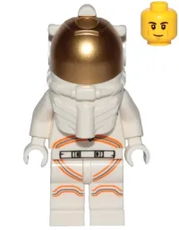 LEGO Astronaut - Male, White Spacesuit with Orange Lines, Smirk, Cheek Lines, Black Eyebrows minifigure