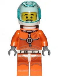 LEGO Astronaut - Male, Orange Spacesuit with Dark Bluish Gray Lines, Trans Light Blue Large Visor, Stubble minifigure