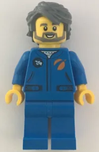 LEGO Astronaut - Male, Blue Jumpsuit, Dark Bluish Gray Hair and Full Angular Beard, Open Mouth Smile minifigure