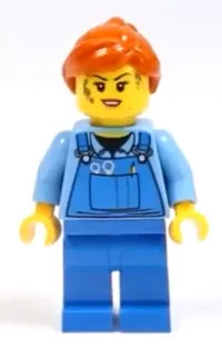 LEGO Mechanic Female, Medium Blue Shirt and Blue Overalls, Dark Orange Ponytail minifigure
