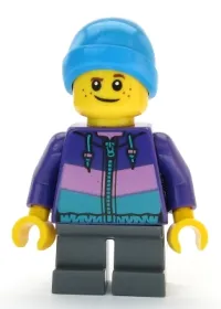 LEGO Boy - Dark Purple Jacket, Dark Bluish Gray Short Legs, Ski Beanie Hat minifigure