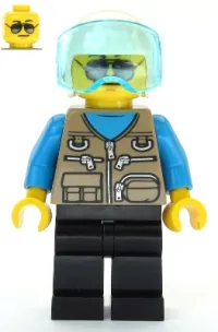 LEGO Helicopter Pilot - Dark Tan Vest Over Dark Azure Shirt, White Helmet minifigure
