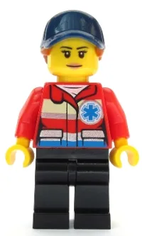 LEGO Ski Patrol Member - Female, Red Jacket, Dark Blue Cap, Ponytail minifigure