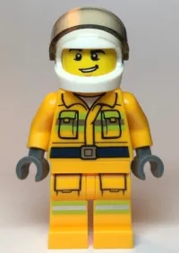 LEGO Fire - Reflective Stripes, Bright Light Orange Suit, White Helmet, Crooked Grin minifigure